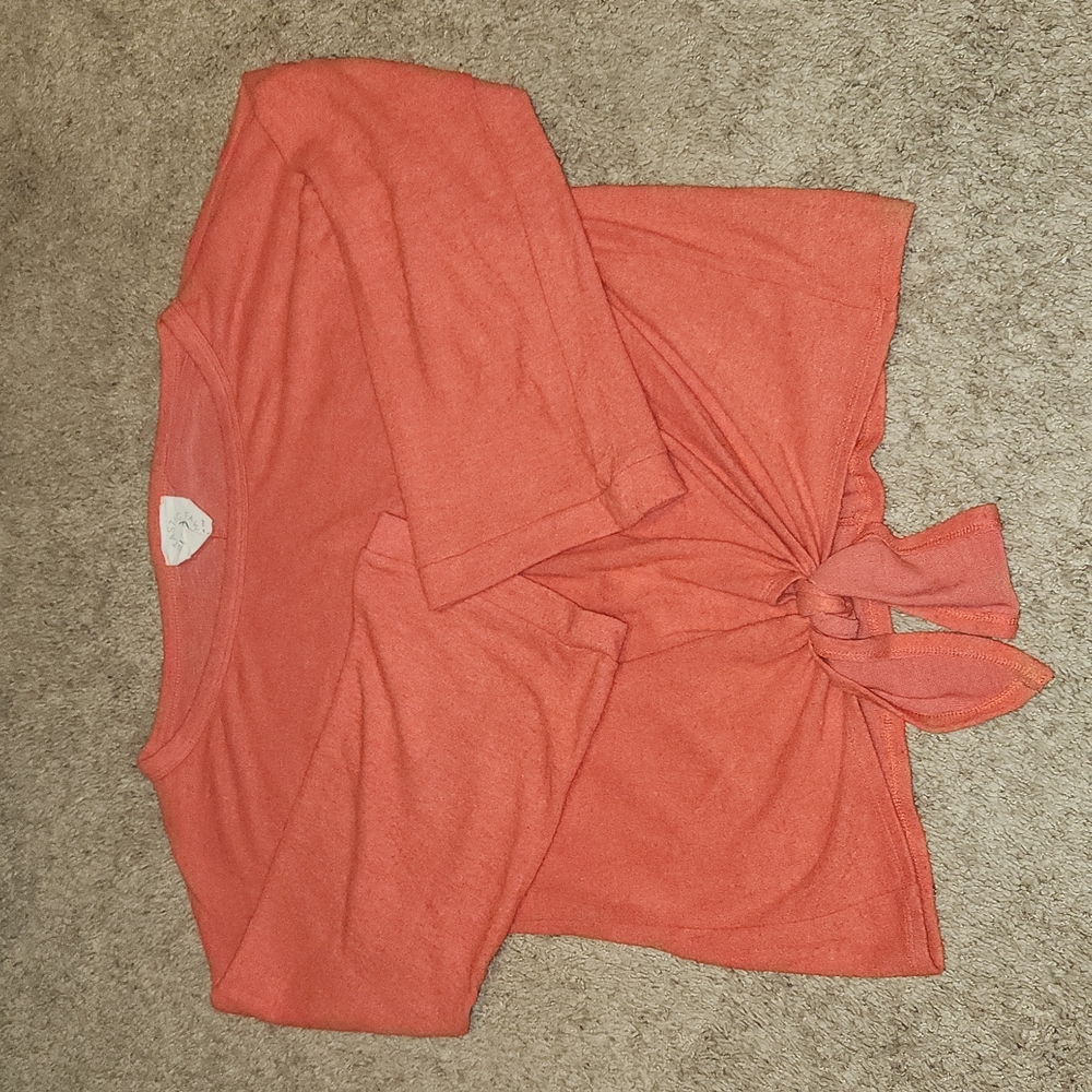 Vici Fantastic Fawn Red Soft Bell Sleeve Top with Tie at bottom.